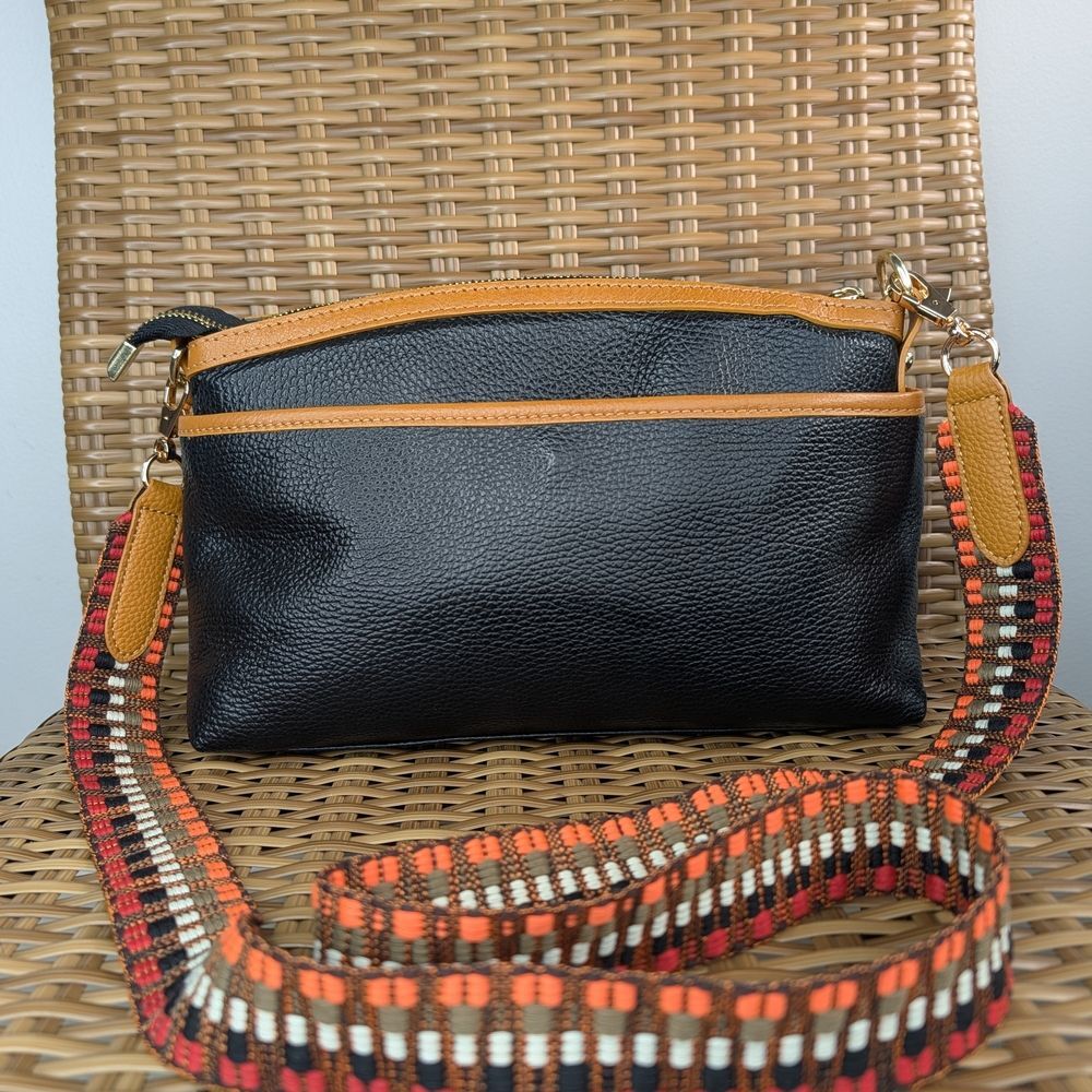 Divina Firenze Black Pebbled Italian Leather Shoulder Crossbody Bag Gold Hardare - Picture 2 of 8